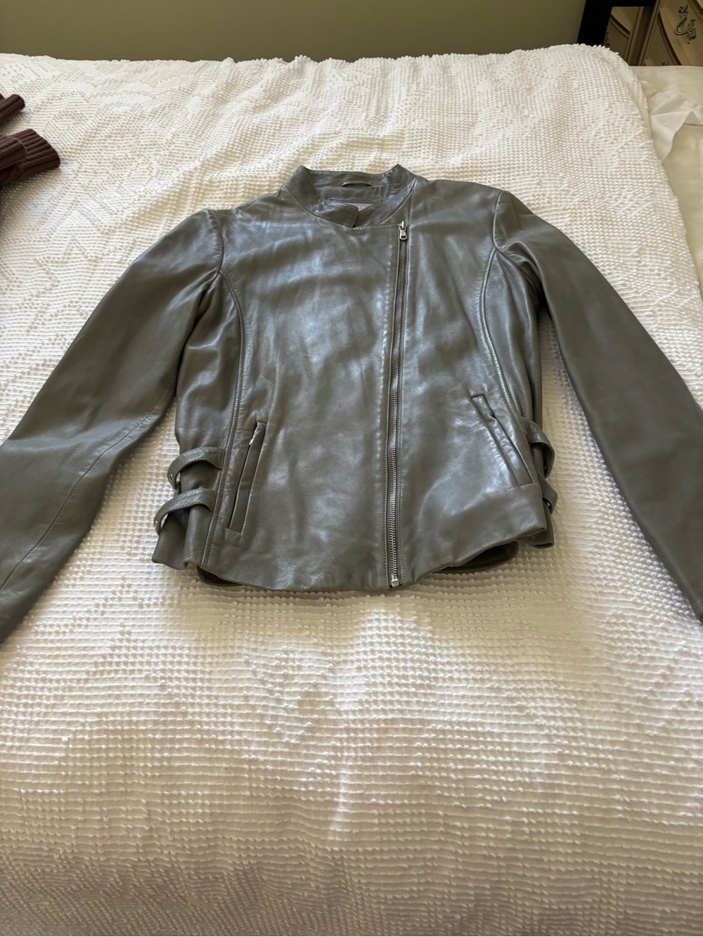 Danier Grey Genuine Leather Moto Jacket Buckle Detail Size M